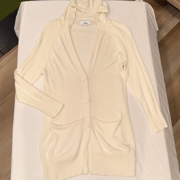 Buttercloth Cream Cardigan with Pockets & Hoodie Size Medium - Picture 2 of 7